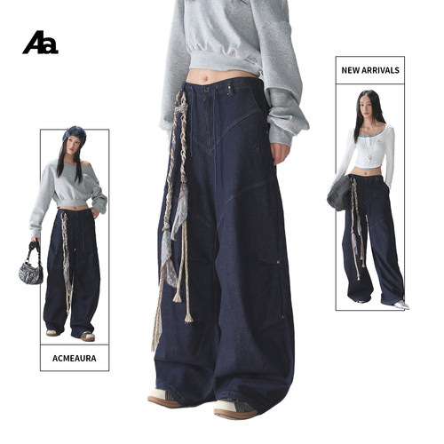 牛仔裤女2025新款弯刀裤蓝色