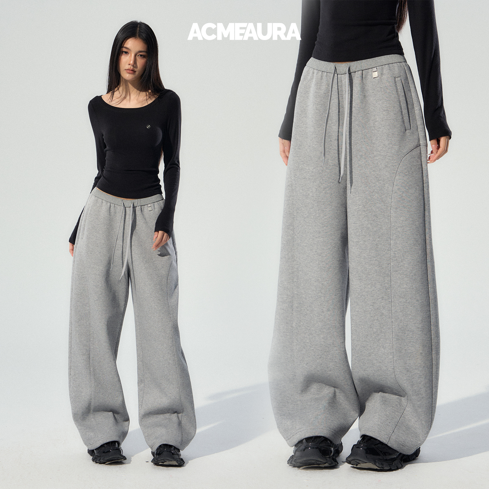 ACMEAURA美式弯刀卫裤女2025秋冬新款V型腰头设计宽松垂感休闲裤