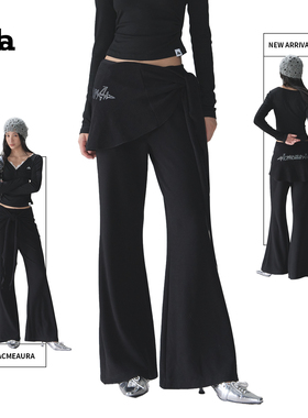 ACMEAURA休闲裤黑色微喇裤女2025新款糯米裤女烫钻休闲裤女秋