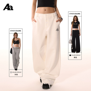 卫裤 ACMEAURA复古刺绣阔腿裤 百搭宽松显瘦单排扣直筒运动休闲裤