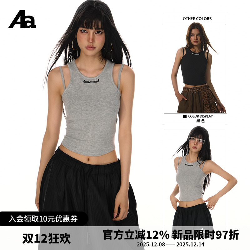 美式辣妹字母印花双肩带吊带背心