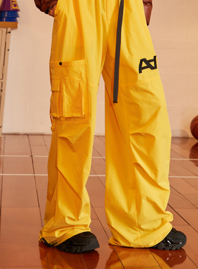 ACMEAURA 秋冬街舞潮牌美式街头宽松休闲黄色工装裤女