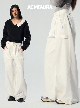 ACMEAURA休闲裤女2025年新款时尚潮流高级感显瘦百搭白色阔腿裤