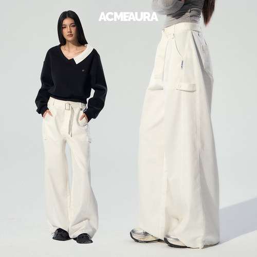 ACMEAURA休闲裤女2025年新款时尚潮流高级感显瘦百搭白色阔腿裤