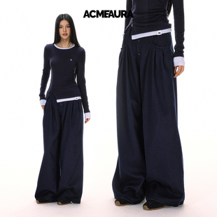 宽松慵懒松弛感口袋褶裤 秋冬季 子女 女2025新款 ACMEAURA阔腿休闲裤