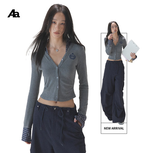 ACMEAURA灰色V领假两件上衣