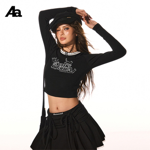 ACMEAURA 气质辣妹上衣 复古芭蕾风花边蝴蝶结猫咪印花T恤女短款