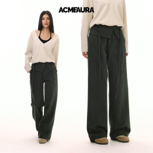 设计感高腰宽松慵懒直筒阔腿休闲裤 ACMEAURA复古美式 酷飒风女秋季