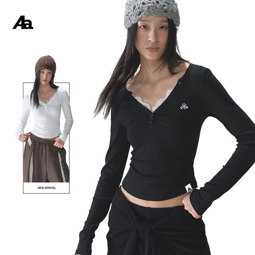 蕾丝假两件长袖T恤女2025新款