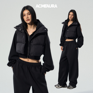 ACMEAURA羽绒服马甲女款 面包服外套 冬立领吸铁石扣白鸭绒保暖短款