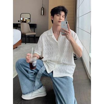 夏季透气衬衫痞帅男生短袖高级感古巴领薄衬衣夏天休闲情侣衫