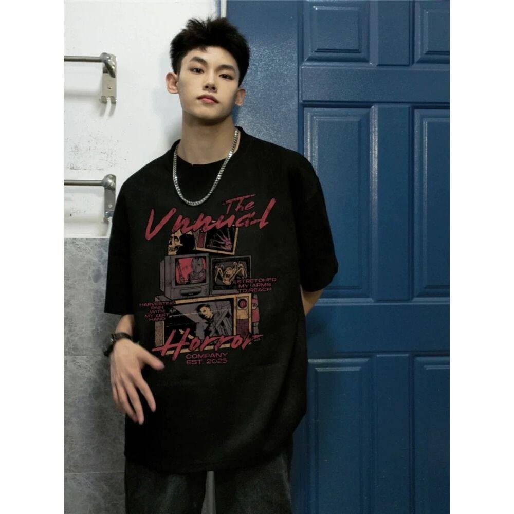 重磅美式高街潮牌短袖t恤男夏季宽松潮流欧美设计感小众体恤