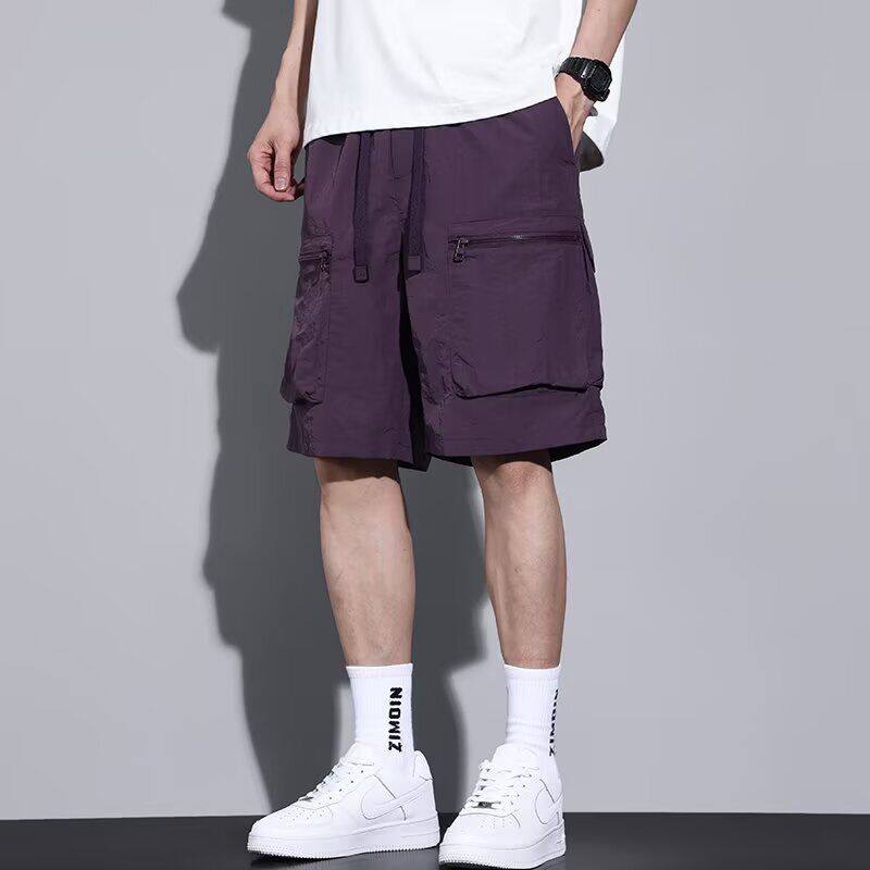 美式复古黑色工装短裤男夏季拉链大口袋工装宽松直筒机能风五分裤