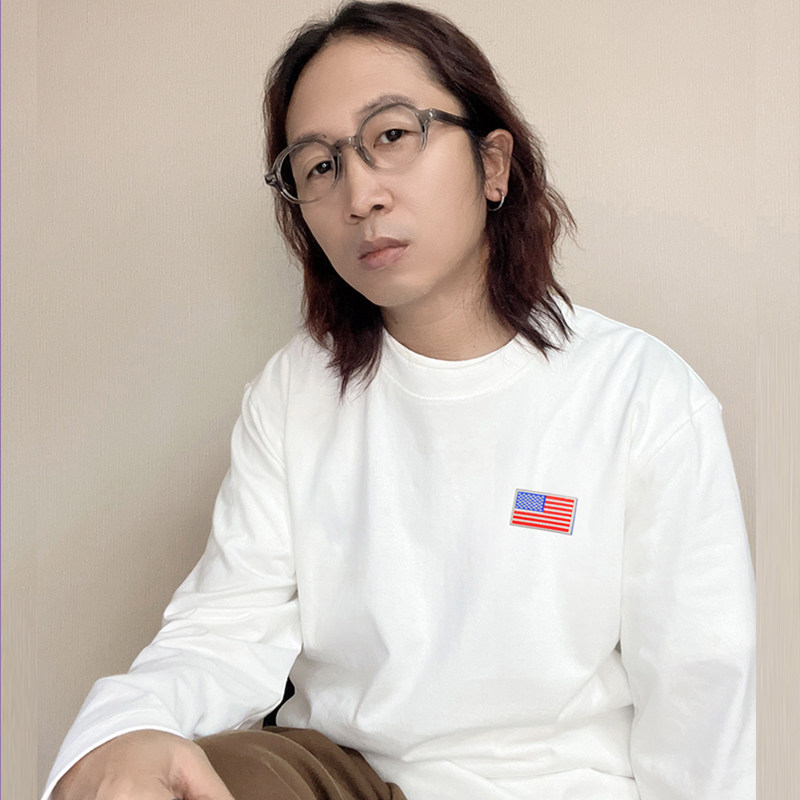 270g秋季美国国旗刺绣标重磅新疆纯棉内搭圆领打底长袖T恤男女