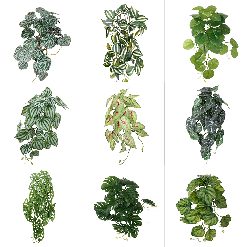 仿真植物墙绿植墙藤曼迷你挂壁装饰盆栽插花配材龟背叶绿罗叶子