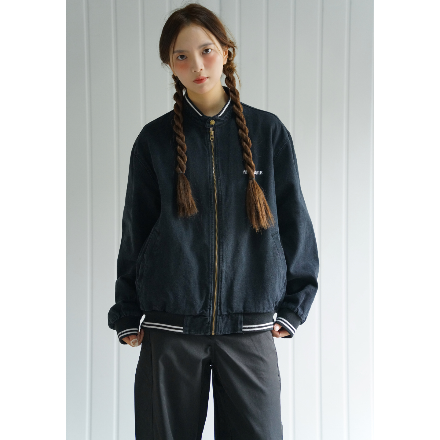 NBN短立领刺绣韩系情侣水洗夹克