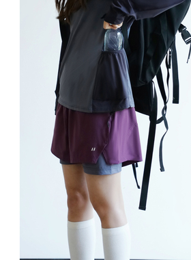 NBN 多口袋小众户外复古运动短裤防走光透气瑜伽跑步健身五分裤女