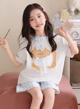 睡衣女生夏季短袖薄款纯棉大童女孩学生12-13-15岁公主甜美家居服