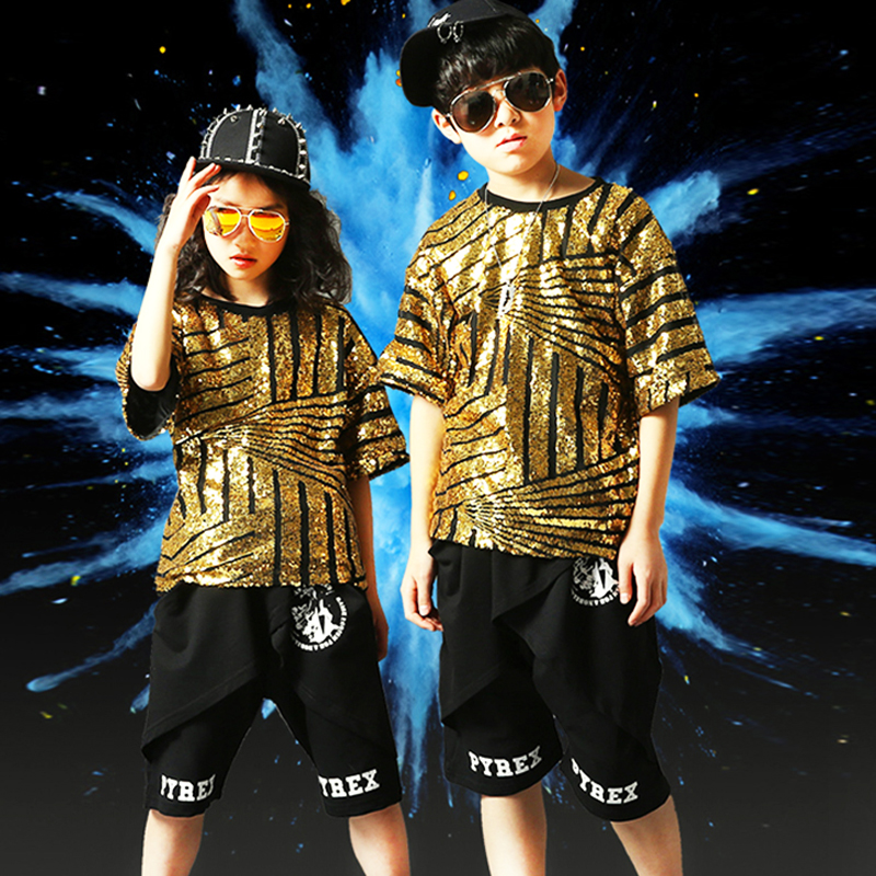 街舞套装男童亮片架子鼓套装幼儿园嘻哈街舞女童爵士舞表演出服潮