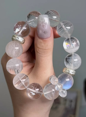 原创设计白幽灵白兔毛白阿塞蓝月光水晶手串手链女款送礼【御白】