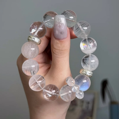 原创设计白幽灵白兔毛白阿塞蓝月光水晶手串手链女款送礼【御白】