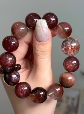 天然水晶草莓晶金草莓胶花红兔毛女款水晶手链礼物【一念一珠】