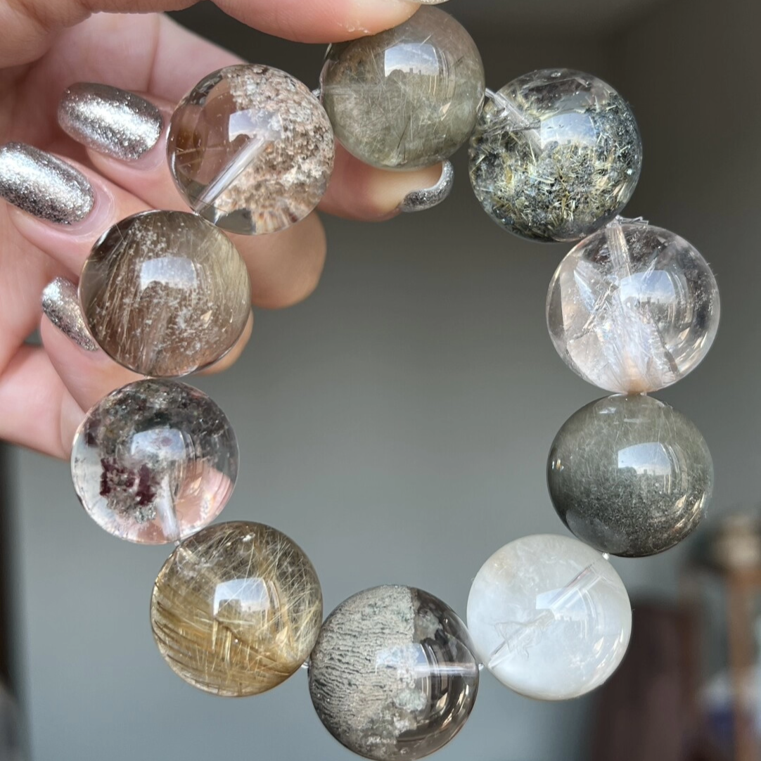 天然水晶金发晶异象幽灵白幽灵手链男女款多色圆珠串珠手串饰品26