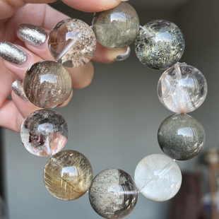 天然水晶金发晶异象幽灵白幽灵手链男女款多色圆珠串珠手串饰品26