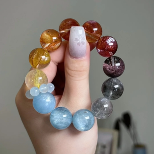 天然水晶手串手链胶花幽灵兔毛发晶方糖多宝多色女款饰品生日礼物