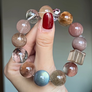 天然兔毛方糖发晶幽灵招财多宝水晶手串手链女款圆珠原创饰品36