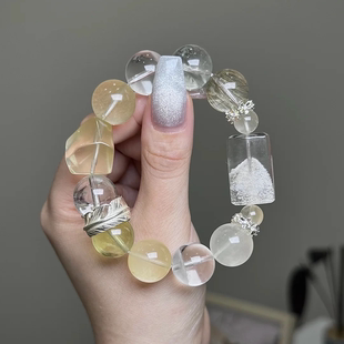 天然水晶手串金发晶幽灵彩兔毛闪灵彩胶花高品质设计女款手链饰品