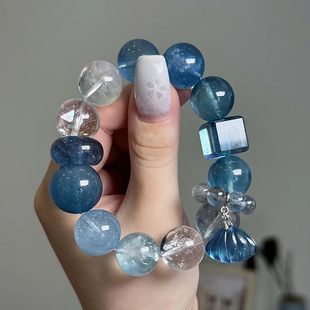天然水晶手串手链海蓝宝白阿塞海洋蓝色系小众设计款饰品【幻海】