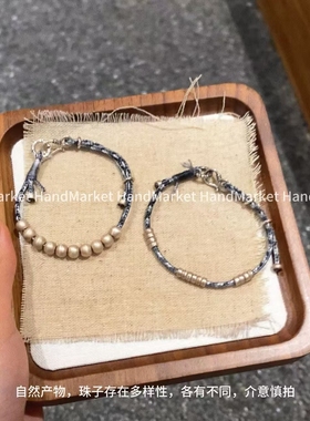 925银手链 JIUJIU【蓝色古法做旧银球编绳】时尚百搭气质简约重工