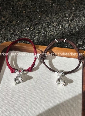 925银手链 JIUJIU【新年小马抽拉双色手绳】喜庆红绳时尚百搭可爱