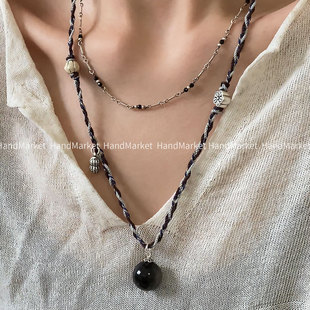 编绳设计感圆珠吊坠款 好事花生设计毛衣链 JIUJIU 吊坠925银