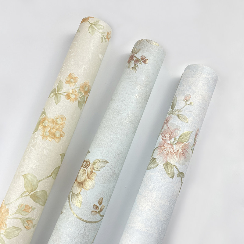 田园风格温馨蔓藤植物花卉墙纸 卧室客厅婚房浪漫背景墙装饰壁纸