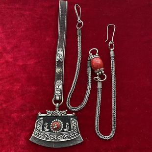 男士白铜铜镀藏区藏族服装藏袍腰间钱包火镰配饰挂件腰链配件2件