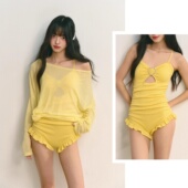 绝美夏连体泳衣女夏小胸甜美纯欲少女学生海岛度假防晒罩衫 泳装
