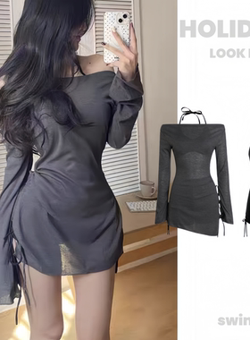 2025新款泳衣女款分体三件套遮肚显瘦聚拢防晒泳装高级感黑灰色