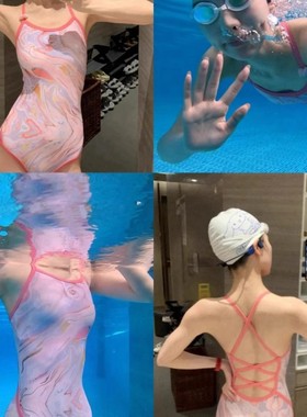 连体泳衣女2025新款专业游泳馆竞速遮肚泳衣泡温泉高级感泳装学生