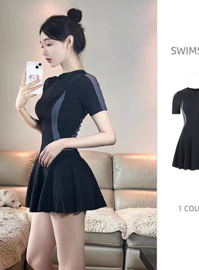 泳衣女高级感2023新款保守连体裙式遮肚显瘦运动平角泡温泉游泳装