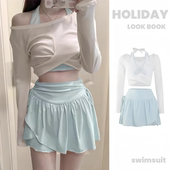 泳衣女款 三件套温泉 防晒遮肚分体裙式 甜美少女纯欲风高腰罩衫 长袖