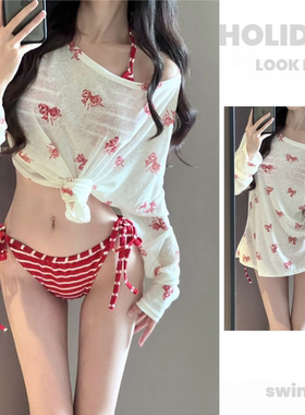 沙滩比基尼泳衣女分体2025新爆款高级性感纯欲海边度假三件套防晒