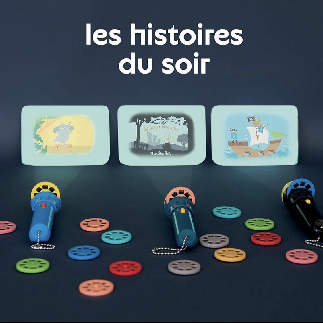 法国moulin roty放映胶片光盘睡前讲故事投影手电筒 uneei