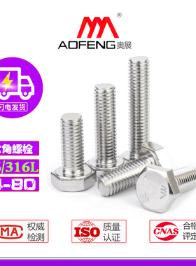 奥展A4-80外六角螺栓316/316L不锈钢DIN933全牙外六角螺丝螺杆