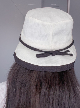 日系薄款蝴蝶结渔夫帽女春夏素颜气质百搭显脸小遮阳防晒盆帽子潮