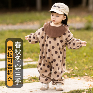 宝宝拖地爬爬服罩衣一体式婴儿防脏爬行服户外罩衣连体衣秋冬外穿