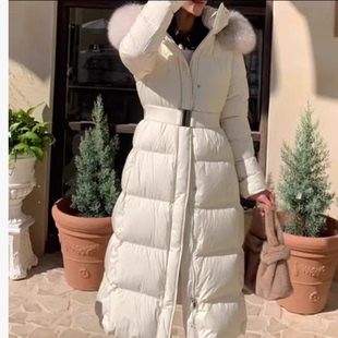 时尚 韩版 修身 版 连帽狐狸毛女士鸭绒羽绒服25001 冬季 长款 新款