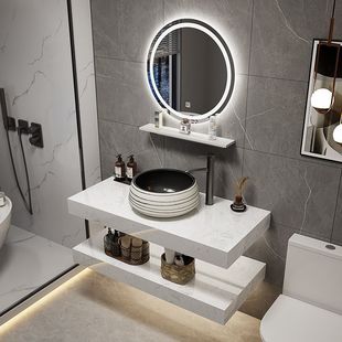 搭配酒店卫生间大理石洗漱台台上盆一体洗手台洗手盆洗脸盆浴室柜