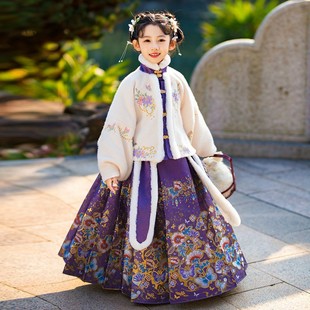 QKIKT女童马面裙2026款冬明制套装儿童加绒汉服中国风唐装拜年服